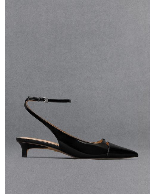 Charles & Keith Gray Leather Kitten-heel Pumps