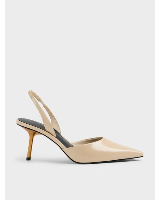 Charles & Keith White Pointed Slant-Heel Slingback Pumps