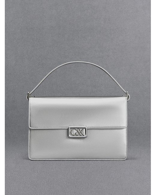 Charles & Keith Gray Metallic Leather Shoulder Bag