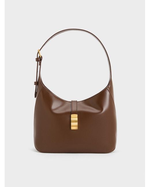 Charles & Keith Brown Wisteria Belted Shoulder Bag