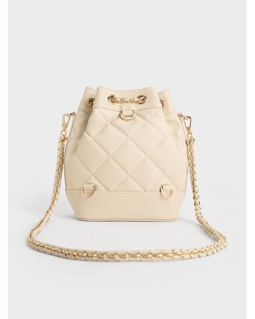 Charles & Keith Natural Quilted Two-way Bucket Bag