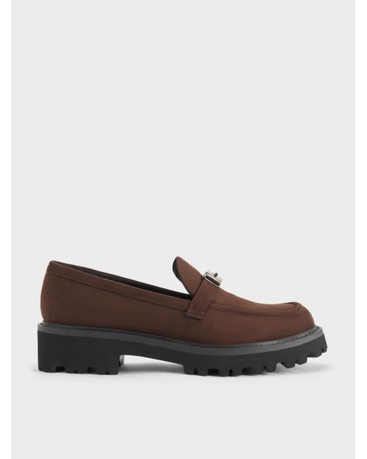 Charles & Keith Brown Lando Faux Suede Platform Loafers