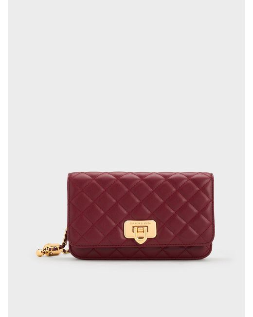 Charles & Keith Red Cressida Quilted Push-lock Clutch