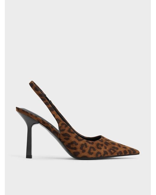 Charles & Keith White Leopard-print Pointed Slingback Pumps