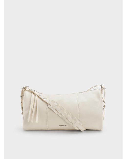 Charles & Keith White Bryna Panelled Grommet-Strap Crossbody Bag