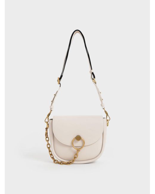 Charles & Keith Becca Chunky Chainlink Saddle Bag in Ivory (White) Lyst