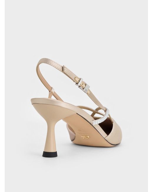 Charles & Keith Natural Recycled Polyester Crystal-Embellished Slingback Pumps