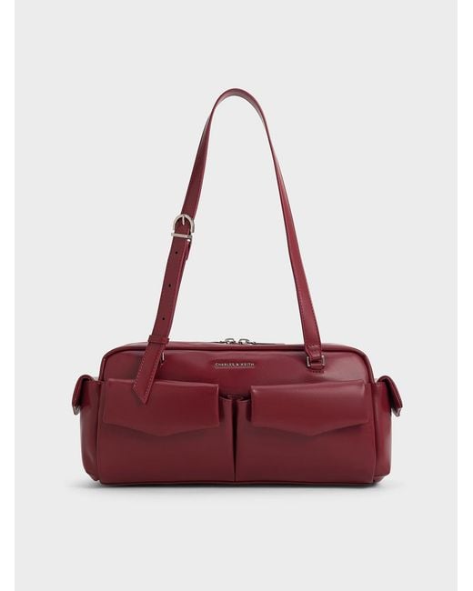@re__rrj9⑥CHARLES & KEITHバッグ Charles & Keith Rachel Multi-Pocket Shoulder Bag in Red | Lyst
