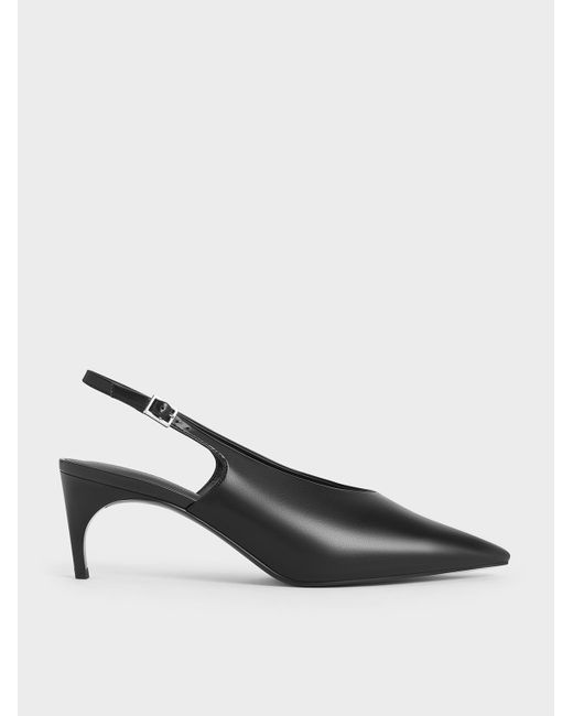 Charles & Keith Black Pointed-Toe High-Vamp Slingback Pumps