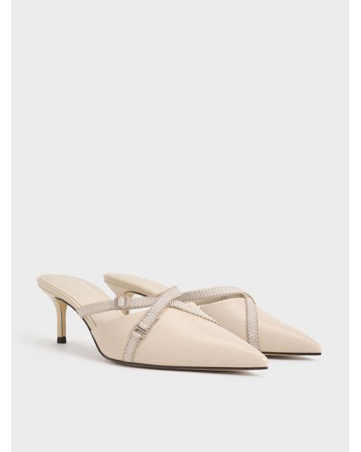 Charles & Keith Natural Grosgrain-strap Pointed-toe Mules