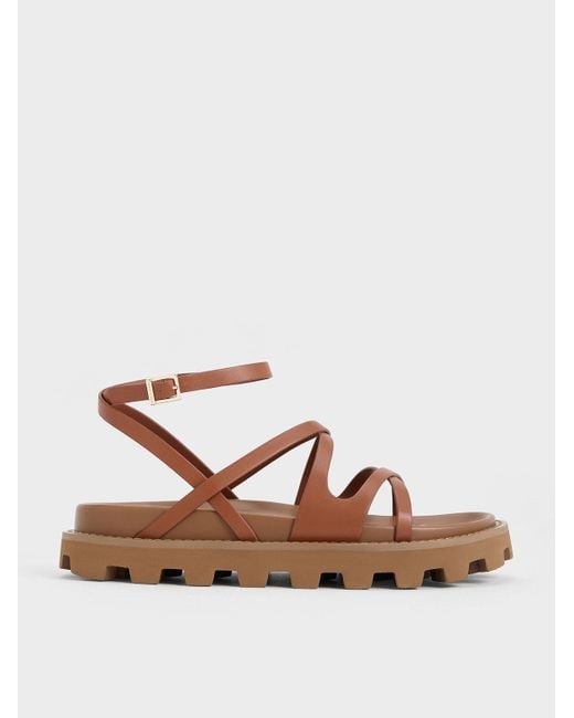 Charles & Keith Brown Crossover Ankle-strap Sandals