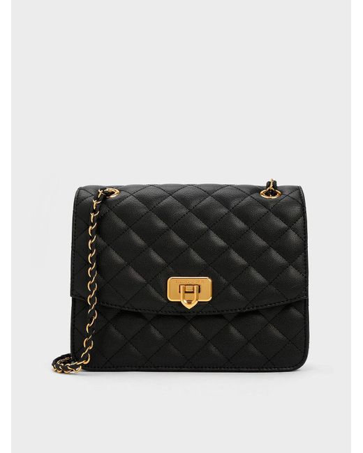 Charles & Keith Black Cressida Quilted Chain Strap Bag