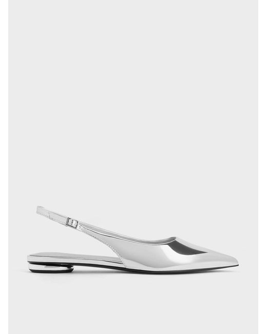 Charles & Keith Natural Metallic Pointed-toe Slingback Flats
