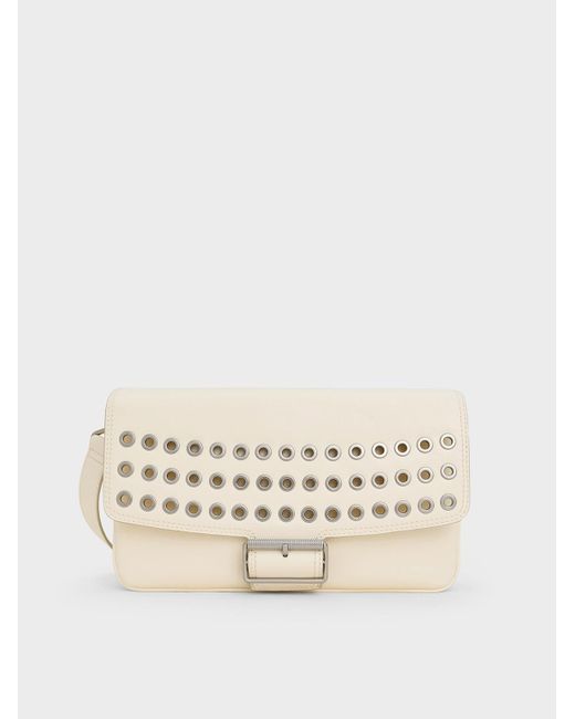 Charles & Keith Natural Liv Grommet Chain-handle Shoulder Bag