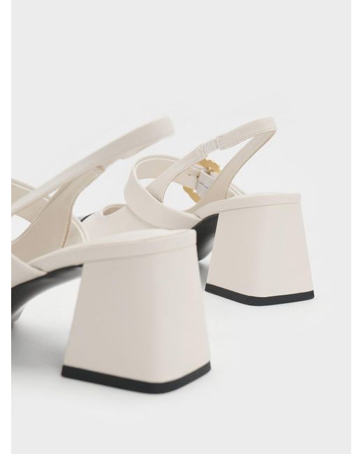 Charles & Keith Natural Patent Two-tone Pearl Buckle Slingback Pumps