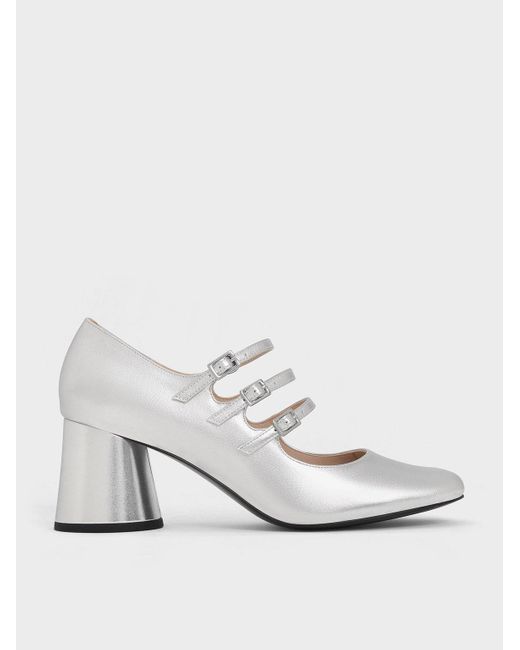 Charles & Keith White Claudie Metallic Buckled Mary Janes