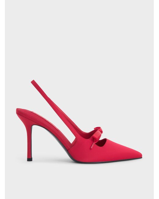 Charles & Keith Pink Satin Bow Pointed-Toe Slingback Pumps