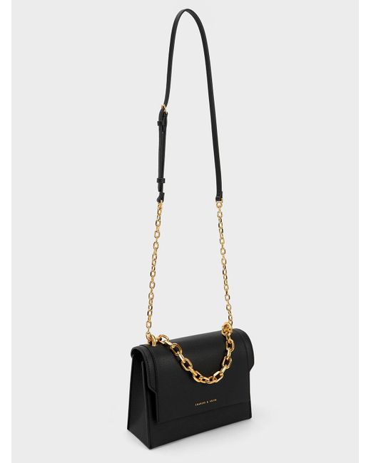 Charles & Keith Black Front Flap Chain Handle Crossbody Bag