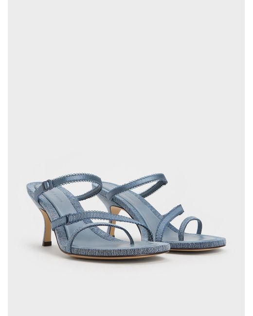 Charles & Keith Blue Denim Lace-strap Thong Sandals