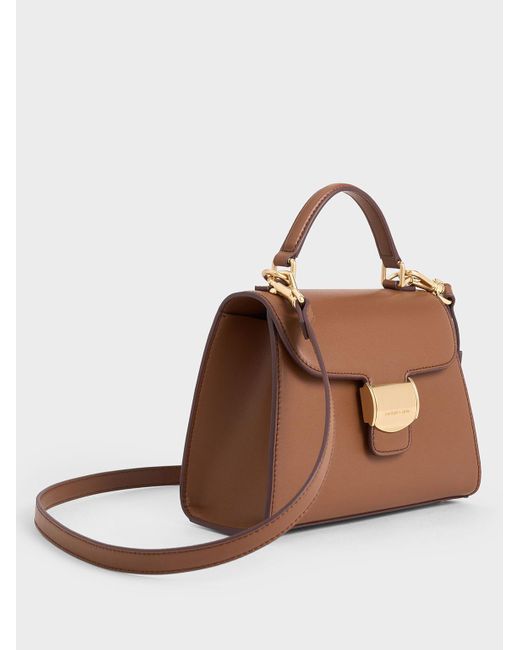 Charles & Keith Brown Violetta Trapeze Top Handle Bag