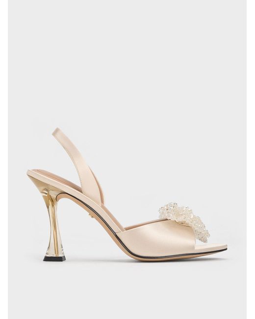 Charles & Keith Natural Recycled Polyester Beaded Bow Slingback Pumps