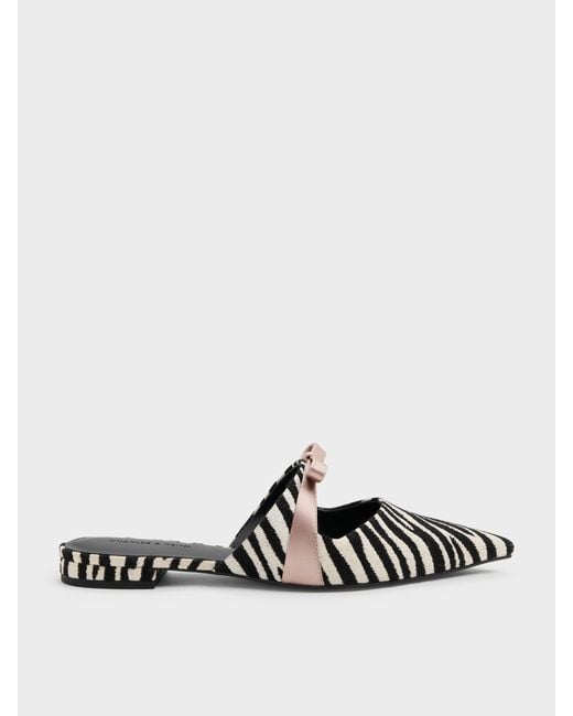Charles & Keith White Kaleen Zebra-Print Pointed Mules