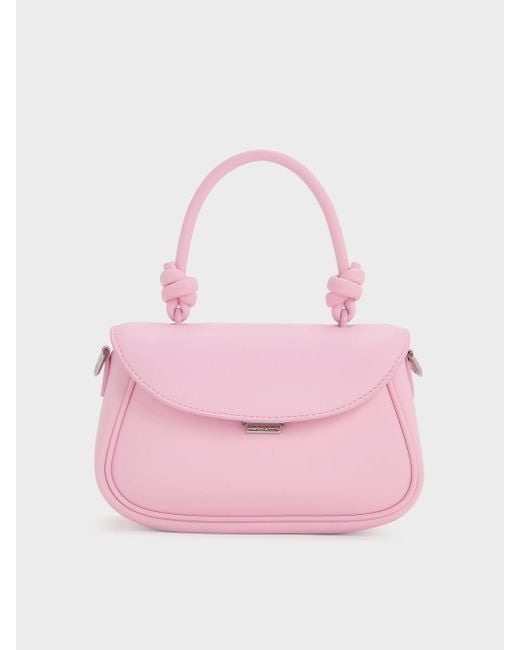 Charles & Keith Pink Sammie Knotted-Handle Front-Flap Bag