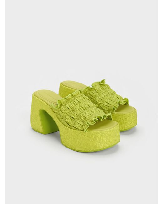 Charles & Keith Yellow Nuala Ruched Platform Mules