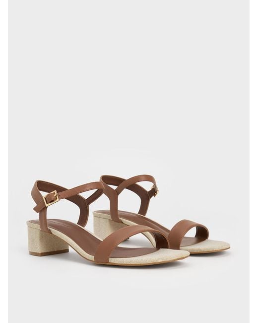 Charles & Keith Natural Block Heel Ankle-strap Sandals