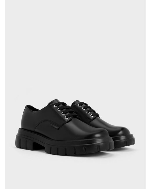 Charles & Keith Black Lace-up Chunky Oxfords