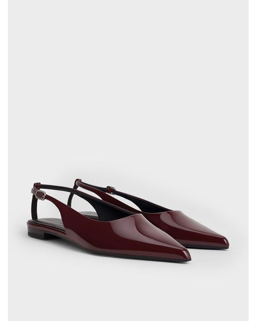 Charles & Keith White Patent Cut-out Pointed-toe Slingback Flats