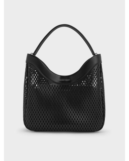 Charles & Keith Black Juno Perforated Hobo Bag