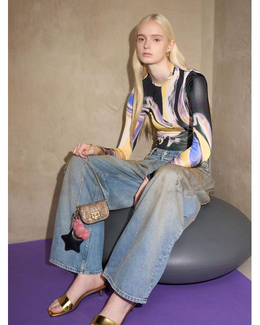 Charles & Keith Pink Heart Quilted Mirror Charm