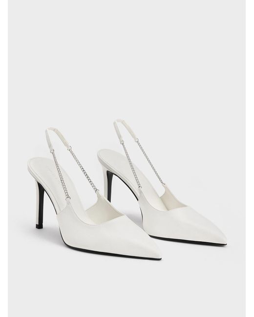 Charles & Keith White Chain-link Pointed-toe Slingback Pumps