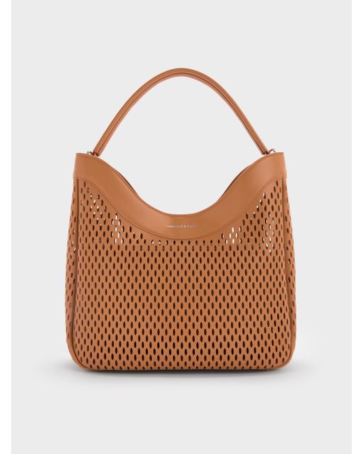 Charles & Keith Brown Juno Perforated Hobo Bag