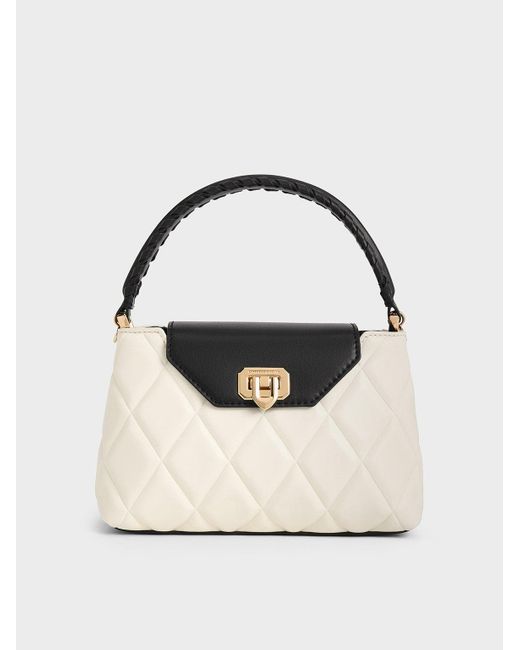 Charles & Keith Natural Arwen Quilted Braided-strap Top Handle Bag