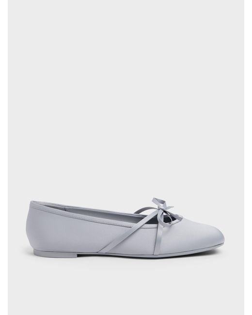 Charles & Keith White Satin Bow Ballet Flats