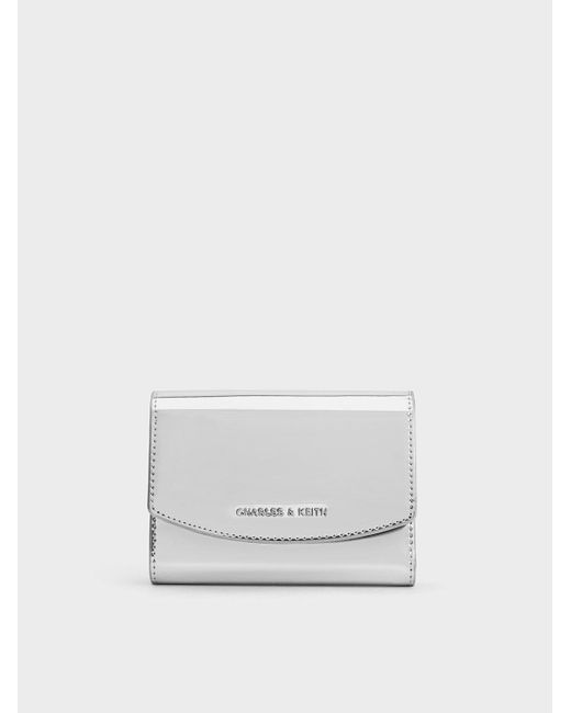 Charles & Keith White Metallic Curved Front Flap Wallet