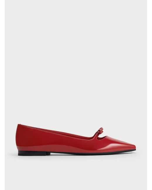 Charles & Keith Red Bow Square-Toe Ballet Flats