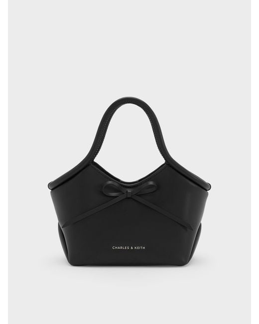 Charles & Keith Black Hazel Bow Tubular Top Handle Bag