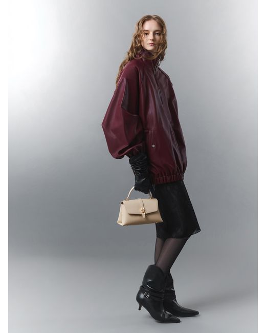 Charles & Keith Natural Adalyn Metallic-Buckle Chain-Strap Top Handle Bag