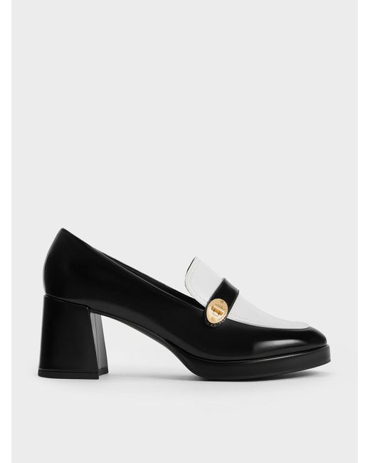 Charles & Keith Black Two-tone Metallic Accent Loafer Pumps
