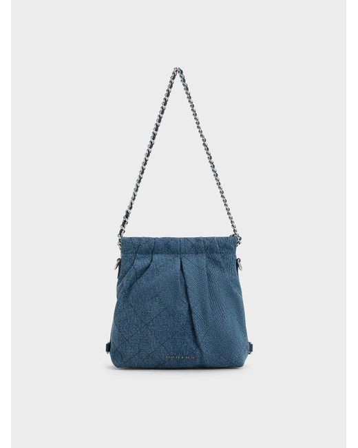 Charles & Keith Blue Duo Denim Chain-handle Two-way Backpack