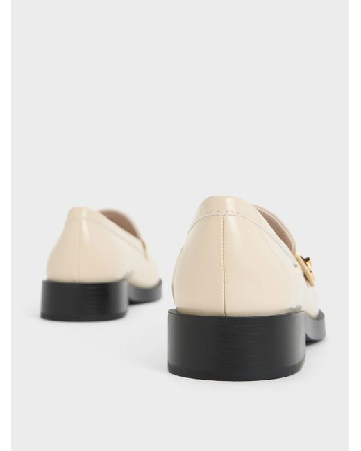 Charles & Keith White Metallic-buckle Strap Loafers