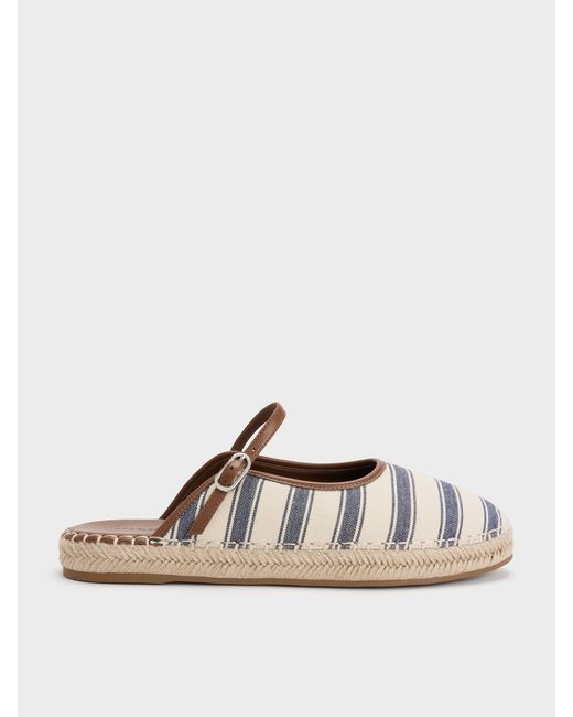Charles & Keith Blue Striped Mary Jane Espadrille Mules