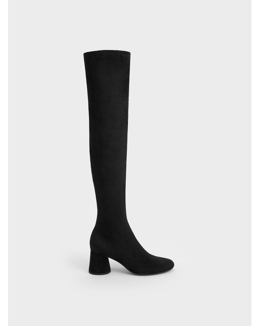 Charles & Keith Textured Cylindrical Heel Thigh-high Boots in Black | Lyst