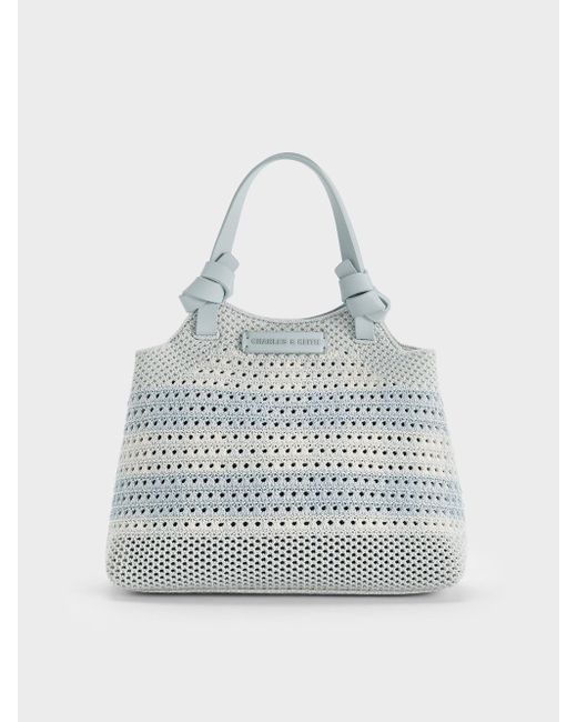 Charles & Keith Blue Ida Checkered Knotted Handle Tote Bag​