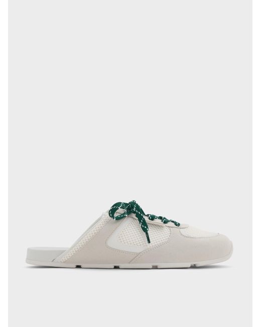 Charles & Keith White Mesh Patterned-Lace Slip-On Sneakers