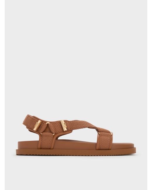 Charles & Keith Brown Granta Leather & Fabric Sports Sandals