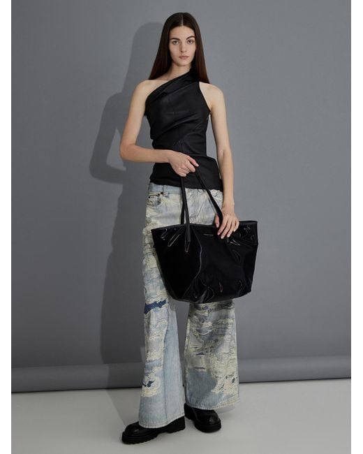 Charles & Keith Bethel Shiny Ruched Drawstring Tote Bag in